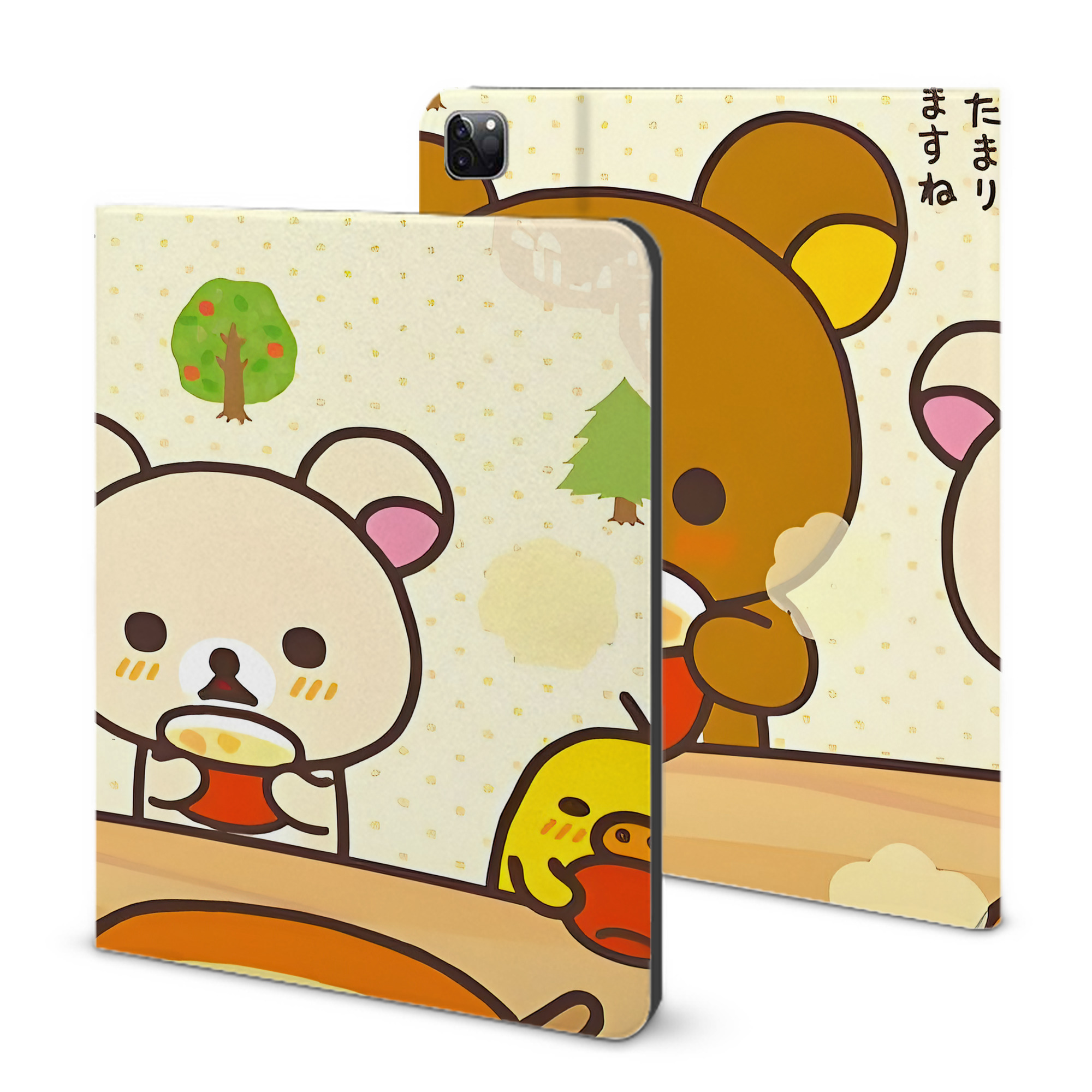 （画像用） リラックマ リラックマ キイロイトリ Rilakkuma Korilakkuma Kiiroitori IPad ケース ブック型 PUレザー TPU 耐衝撃 軽量 薄型 ペン収納なし 全面保護 IPad 各モデル対応